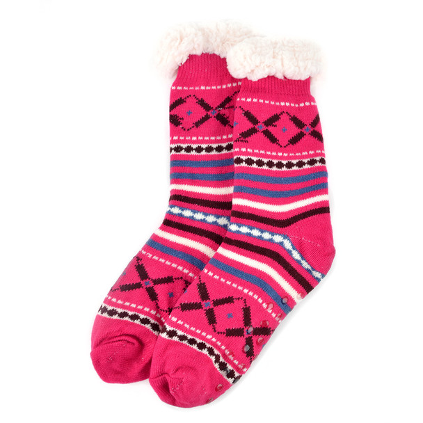 Women's Plush Sherpa Winter Fleece Lining Pink Slipper Socks - WFLS1007