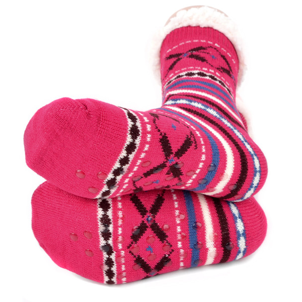 Women's Plush Sherpa Winter Fleece Lining Pink Slipper Socks - WFLS1007