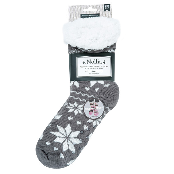 Women's Plush Sherpa Winter Fleece Lining Snowflakes Slipper Socks - WFLS1001