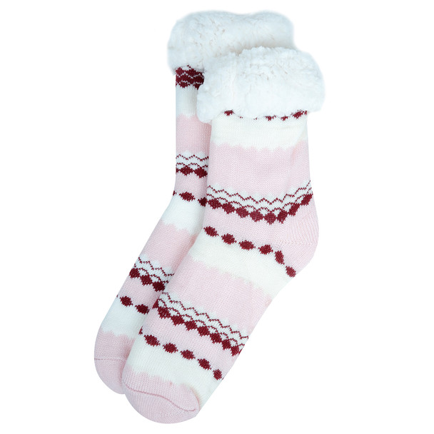 Women's Plush Sherpa Winter Fleece Lining Pink Slipper Socks - WFLS1000