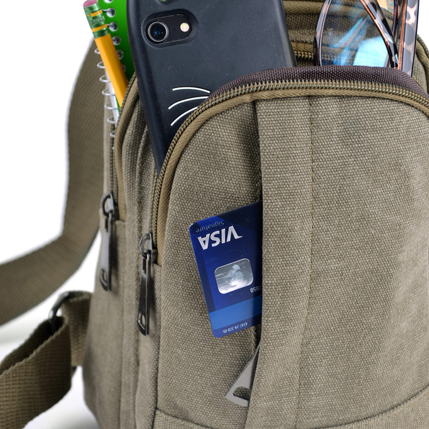 Olive Crossbody Canvas Sling Bag Backpack with Adjustable Strap - FBG1821-OV