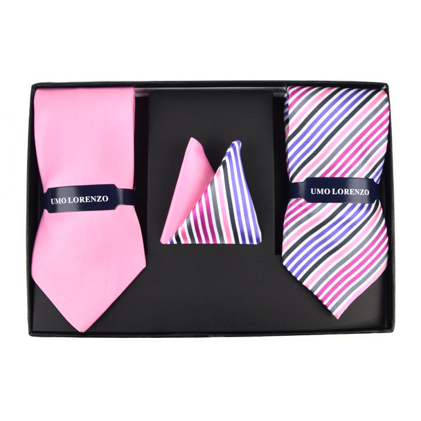 Striped & Solid Tie with Matching Hanky Box Set - THX12-PK-1