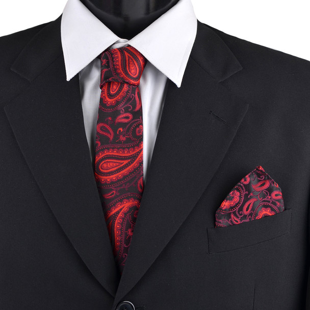 Paisley & Solid Tie with Matching Hanky Box Set - THX12-RD-1