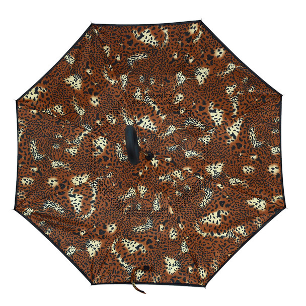 Brown Leopard print Double Layer Inverted Umbrella- UM5023