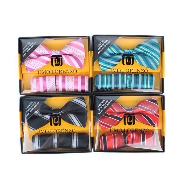 12pc Pack Assorted Striped Pattern Men's Bow Tie & Matching Hanky BTHB1000STP