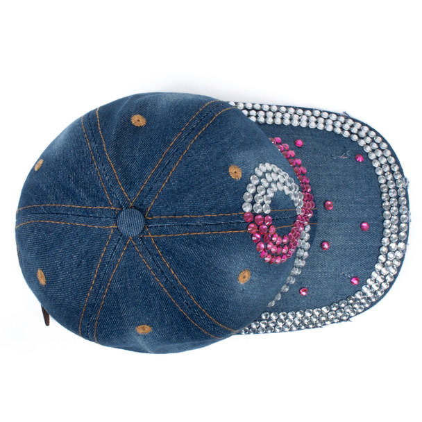 Denim Breast Cancer Awareness Ribbon Crystal Bling Cap- CP9596