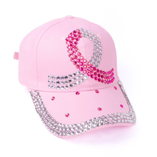Pink Ribbon Breast Cancer Awareness Crystal Bling Cap- CP9599