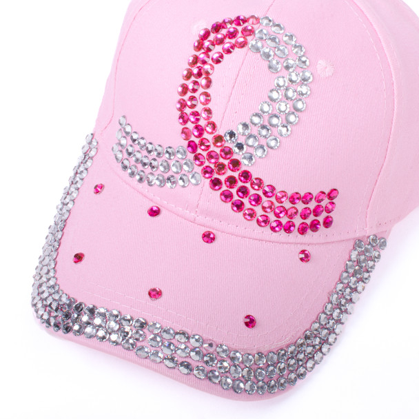 Pink Ribbon Breast Cancer Awareness Crystal Bling Cap- CP9599