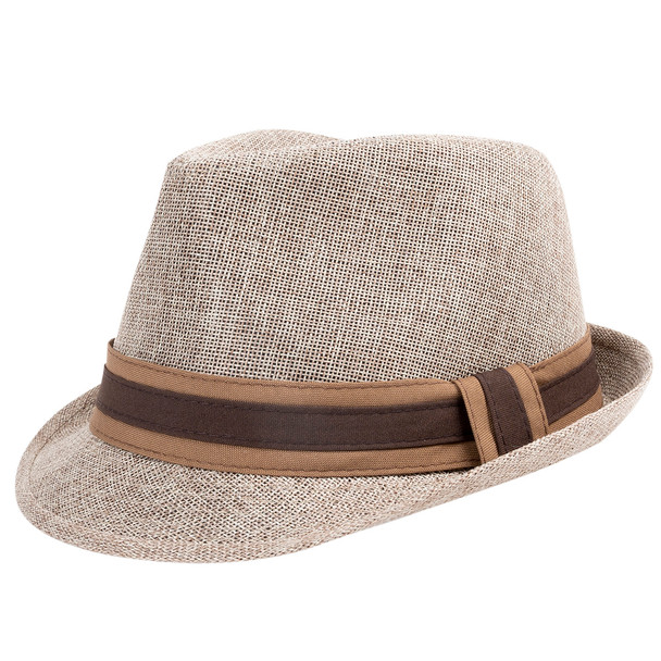 Spring/Summer Linen Weave Fashion Trilby Fedora with Two-Tone Band & Button- FSS17107