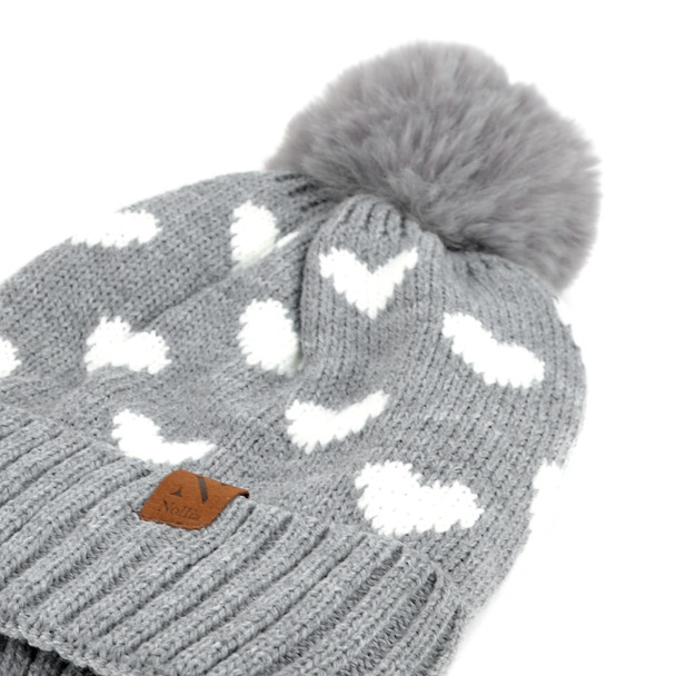 Women's Hearts and Pom Pom Knit Winter Hat - LKH5032