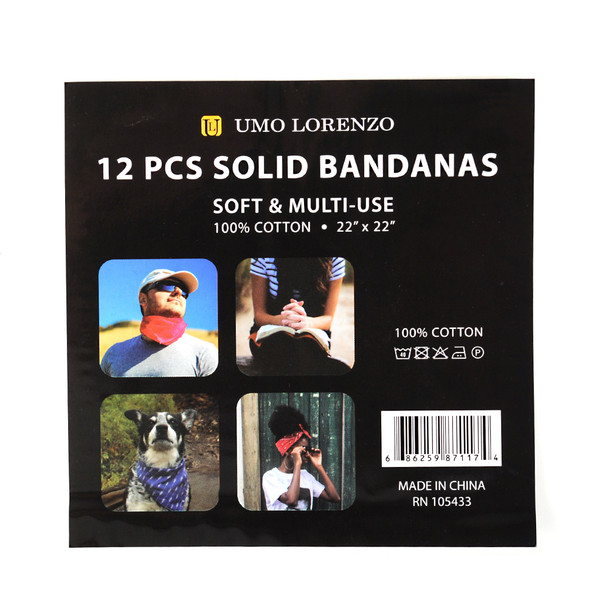 12pc Solid Bandanas - SBN1301