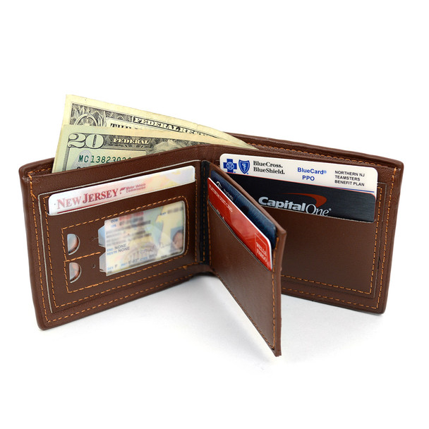 Men's Bi-Fold Brown Leather Wallet - MLW5194BR_N