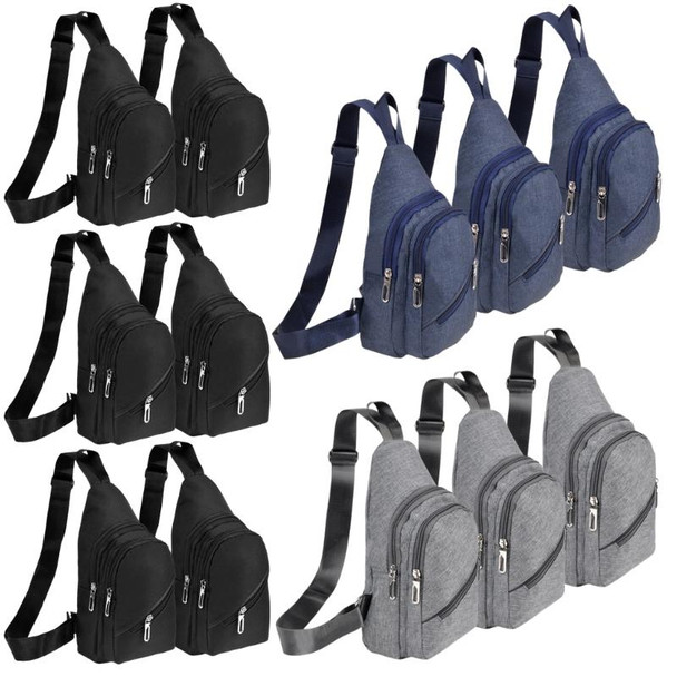 12 pc prepack Sling bags  - Black (6) + Charcoal (3) + Navy (3)