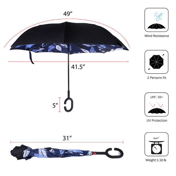 Blue Leaf Batik Double Layer Inverted Umbrella - UM18078