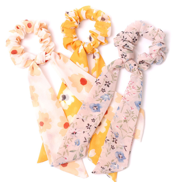 12pc Floral Ribbon Hair Tie - 12SRT-FLR5