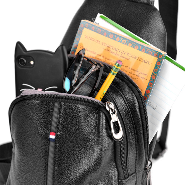 Black Crossbody Leather Sling Bag Backpack with Adjustable Strap - FBG1824-BK