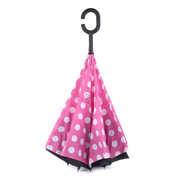 Pink Big Polka Dot Double Layer Inverted Umbrella - UM18063-1