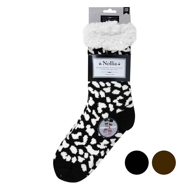 Women's Winter Fleece Lining Cheetah Print Sherpa Socks - WFLS1024