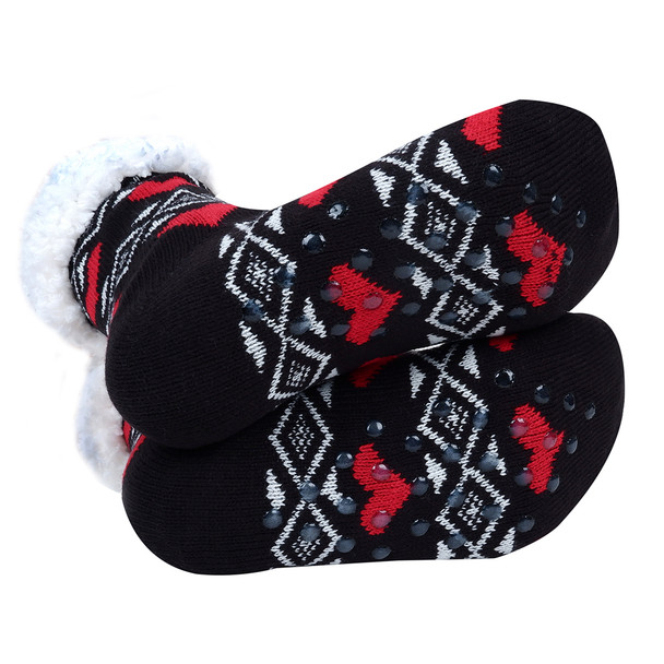 Women's Plush Sherpa Winter Fleece Lining Heart Slipper Socks - WFLS1026-BK