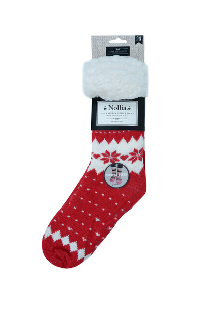 Women's Plush Sherpa Winter Fleece Lining Christmas Slipper Socks - WFXMS3000-RD