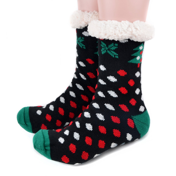 Women's Christmas Tree Plush Sherpa Winter Fleece Lined Slipper Socks - WFXMS3002