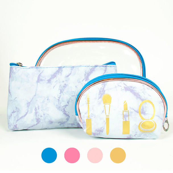 3 Pc Marble Makeup Cosmetic Bag Set- LNCTB1749