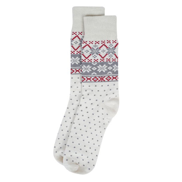 Men's White Snowflake Novelty Socks-  NVS19619-WHT