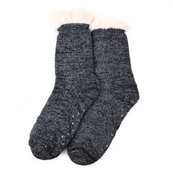 Women's Sparkly Plush Sherpa Winter Fleece Lining Solid Slipper Socks - WFLS1012