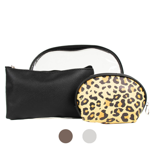 3 Pc Leopard Print Cosmetic Bag Set- LNCTB1755