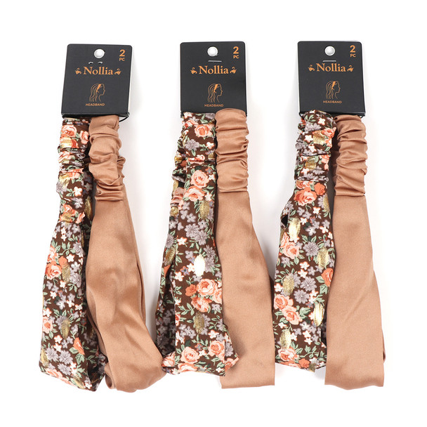 2pc Floral Print and Solid Headbands- 2EHB2006
