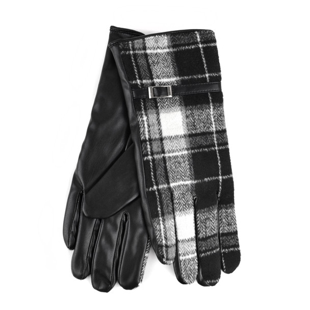 Women's Plaid and PU Leather Touch Screen Gloves - LWG39