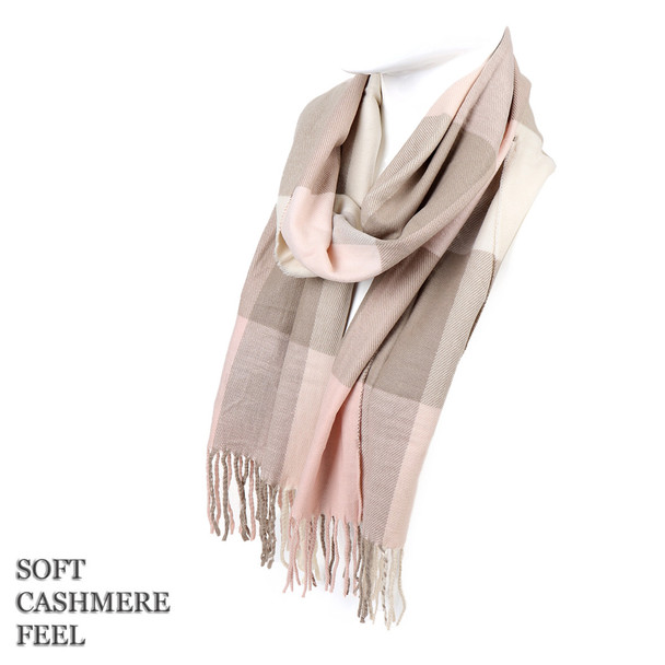 Unisex Brown and Pink Acrylic Cashmere Feels Winter Scarves - AS2610