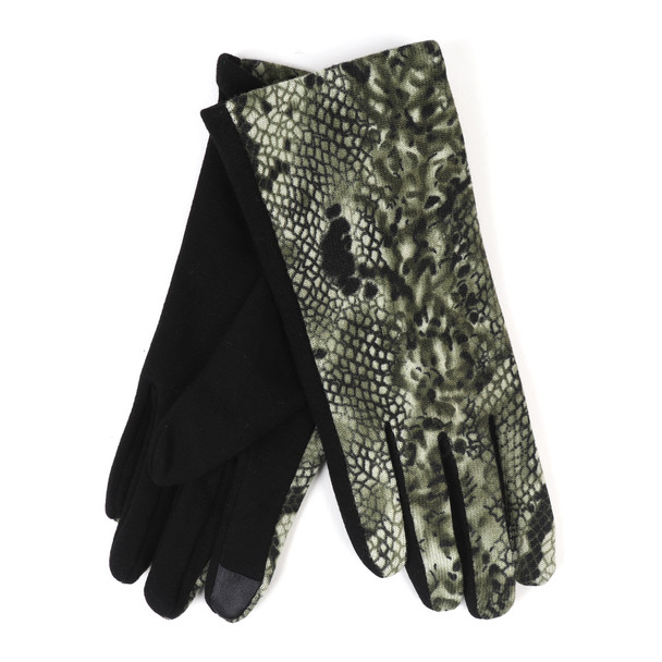 Women's Green Snakeskin Print Winter Touch Screen Gloves - LWG31-GN