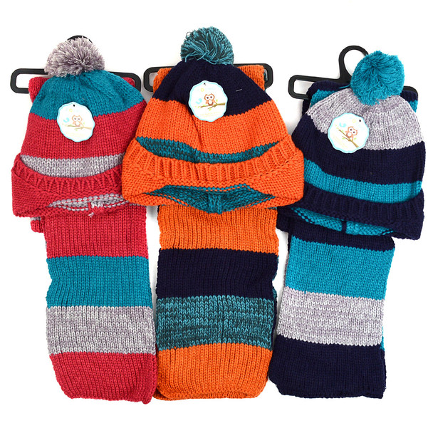 Kid's Winter Knitted Pom Beanie Scarf and Hat Set - KKWS1726