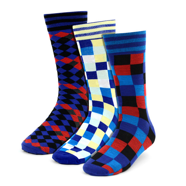 3pcs (3 Pairs) Men's Blue Casual Fancy Socks 3PKS/MB