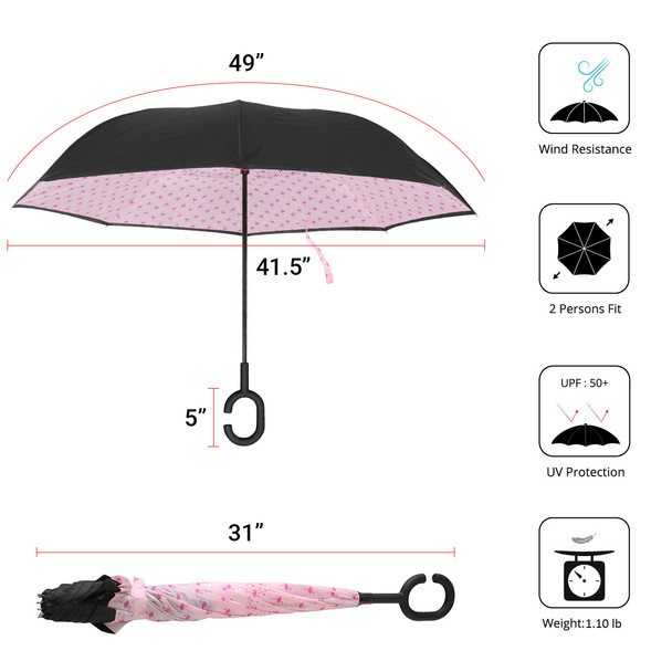 Flamingo Reverse Open Inverted Umbrella -IUM18096-BK