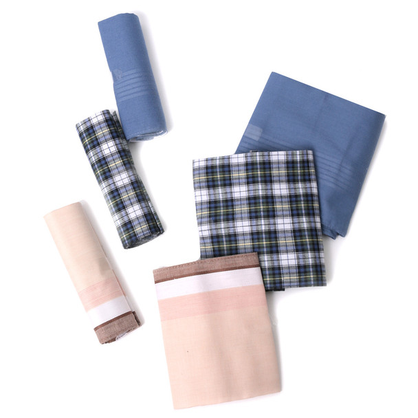 6pcs Men's Cotton peach, blue plaid & sky blue  Handkerchiefs box-MFB1546