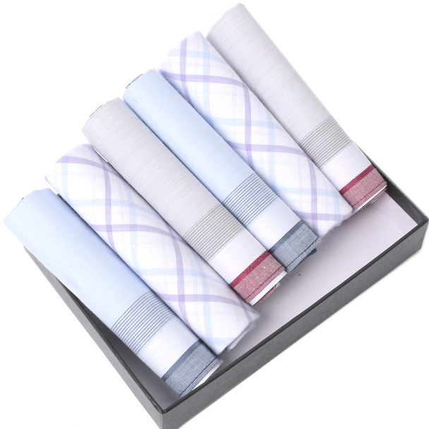 6pcs Men's Cotton Sky blue, Peach & Gray Handkerchiefs  box-MFB1556