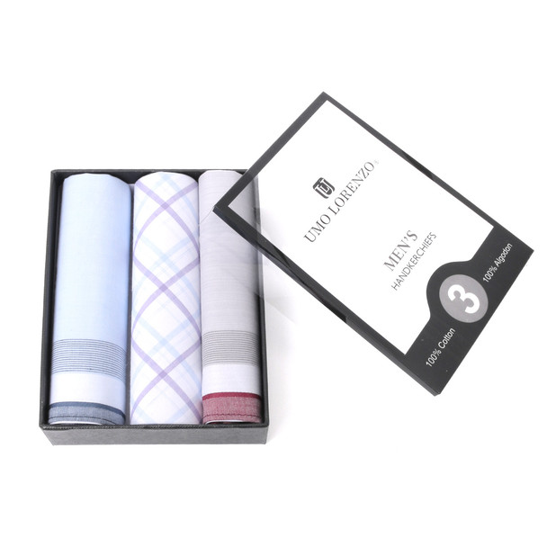 3pcs Men's Cotton sky blue, peach & gray Handkerchiefs  box-MFB1813