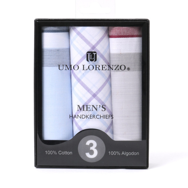 3pcs Men's Cotton sky blue, peach & gray Handkerchiefs  box-MFB1813