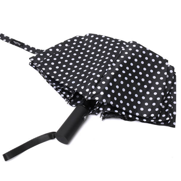 Compact Umbrella with White Polka Dots - Auto Open Umbrella-UM3227-BK