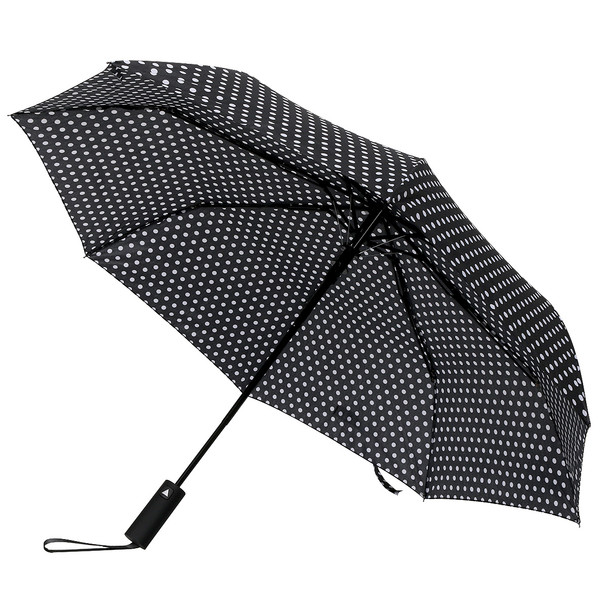 Compact Umbrella with White Polka Dots - Auto Open Umbrella-UM3227-BK