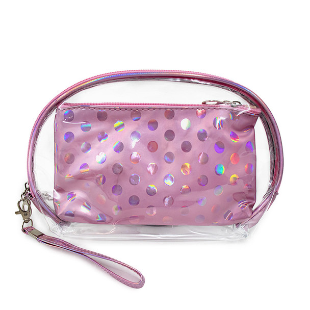 2 Pc Polka Dot Hologram Cosmetic  Bag Set-LNCTB1767