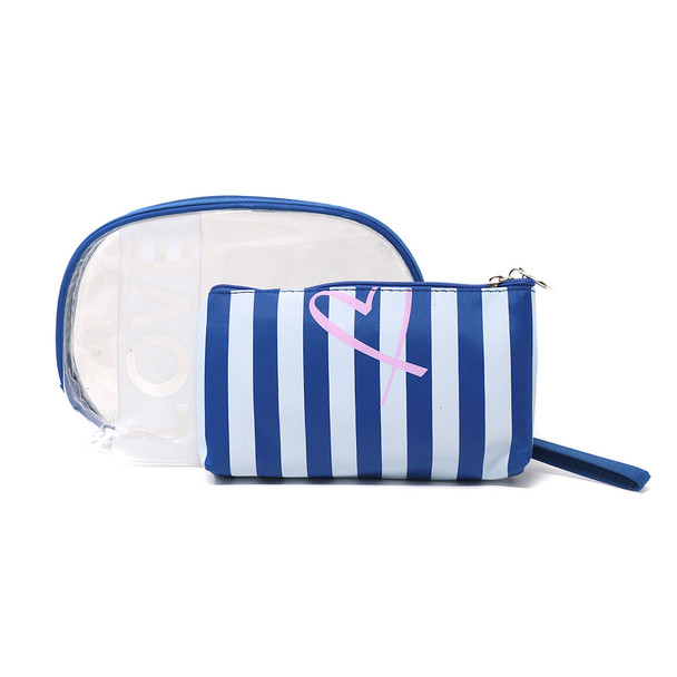 2 Pc Stripe Love Cosmetic Bag Set  -LNCTB1734