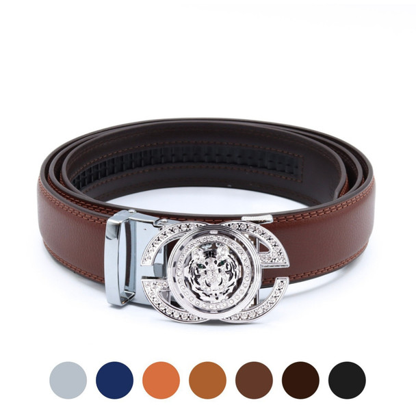Men's Lion Rotating Bling Ratchet Belt- MGLBB54-SIL
