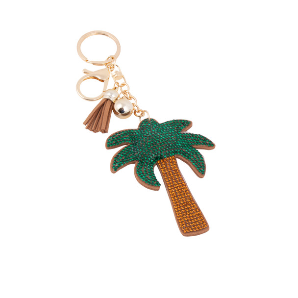 Bling Crystal Palm Tree Tassel Keychain-31220EM-G