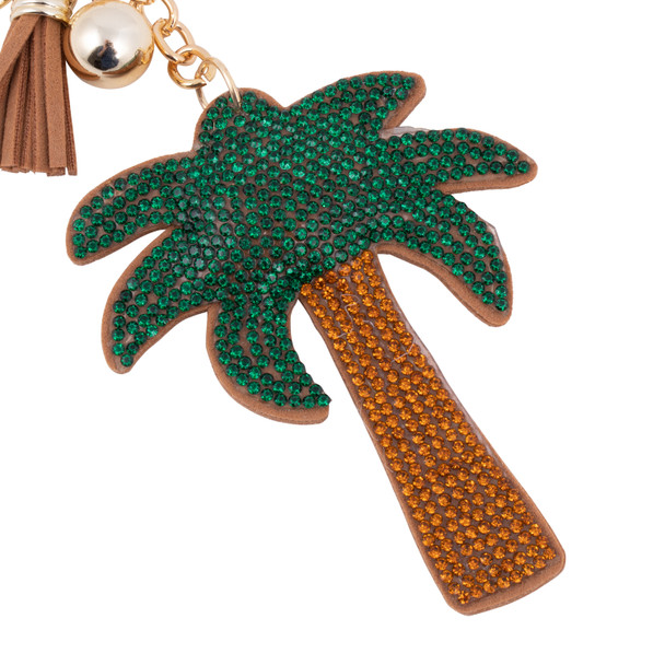 Bling Crystal Palm Tree Tassel Keychain-31220EM-G