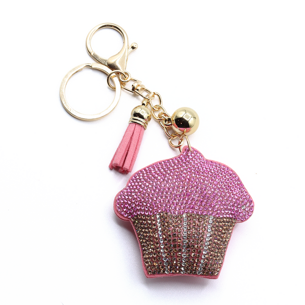 Bling Crystal Pink Frosting Cupcake Keychain-31657LRO-G