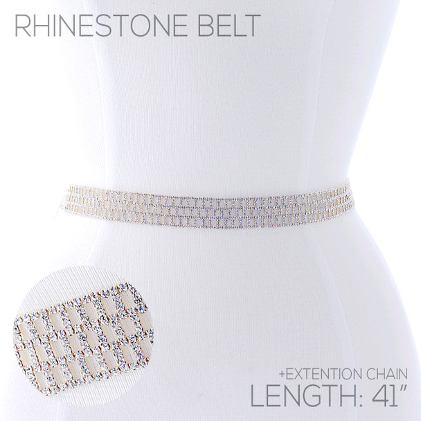 Women's Gold Rhinestone Net Crystal Chain Belt-BL00051CR-G