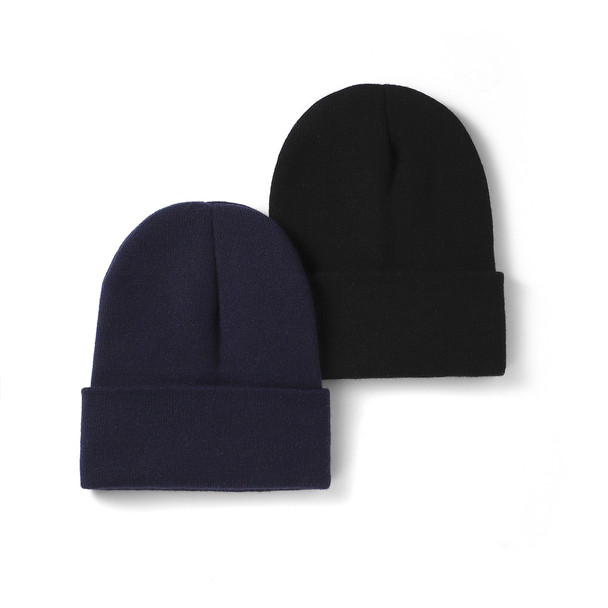 2PC Ski Hat Set- Black/Navy - 2SCAP03